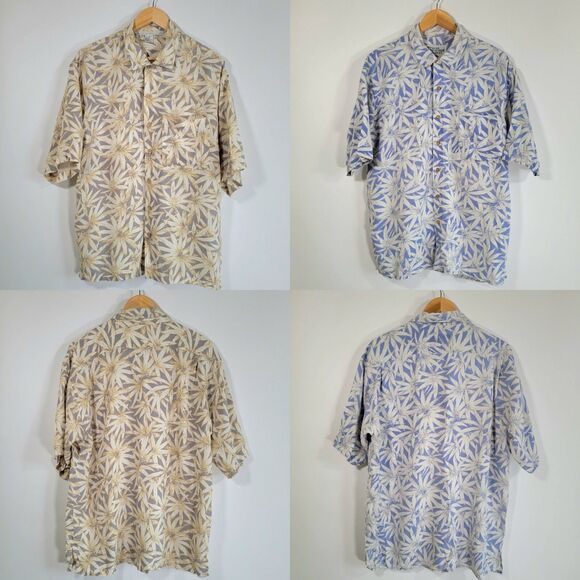 Lot (2) Hawaiian Silk Shirts Size M 100% Aloha Floral Pastel Blue - Picture 1 of 16